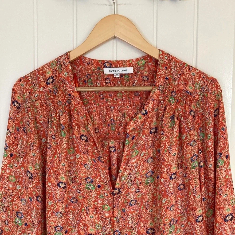 Rose+Olive Womens Orange Floral Top Size 1X 3/4 Sleeve Career Summer Spring‎